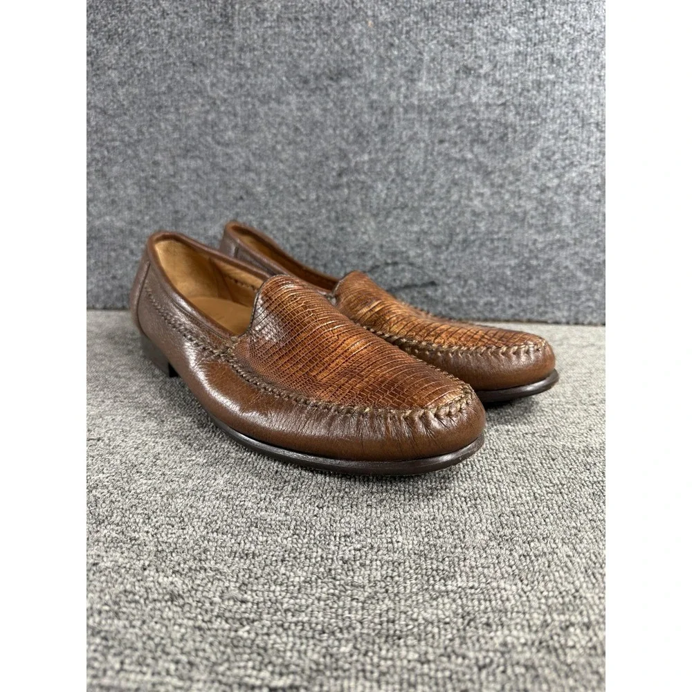 Alan Payne Shoes Mens 12 A Brown Genuine Lizard Leather Loafer Slip On Dress